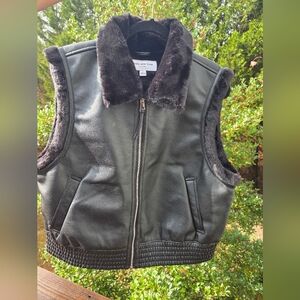 New Marc New York Black Faux Fur Leather Vest
